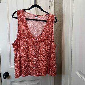 Old Navy Floral Red White Sleeveless Button Up Tank Top Blouse Womens Size XLP